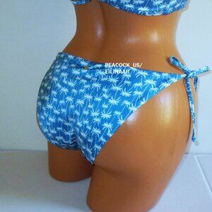 VICTORIA SECRET Swim Side Tie Cheeky Bikini Bottom Extra-Large Blue White Palms